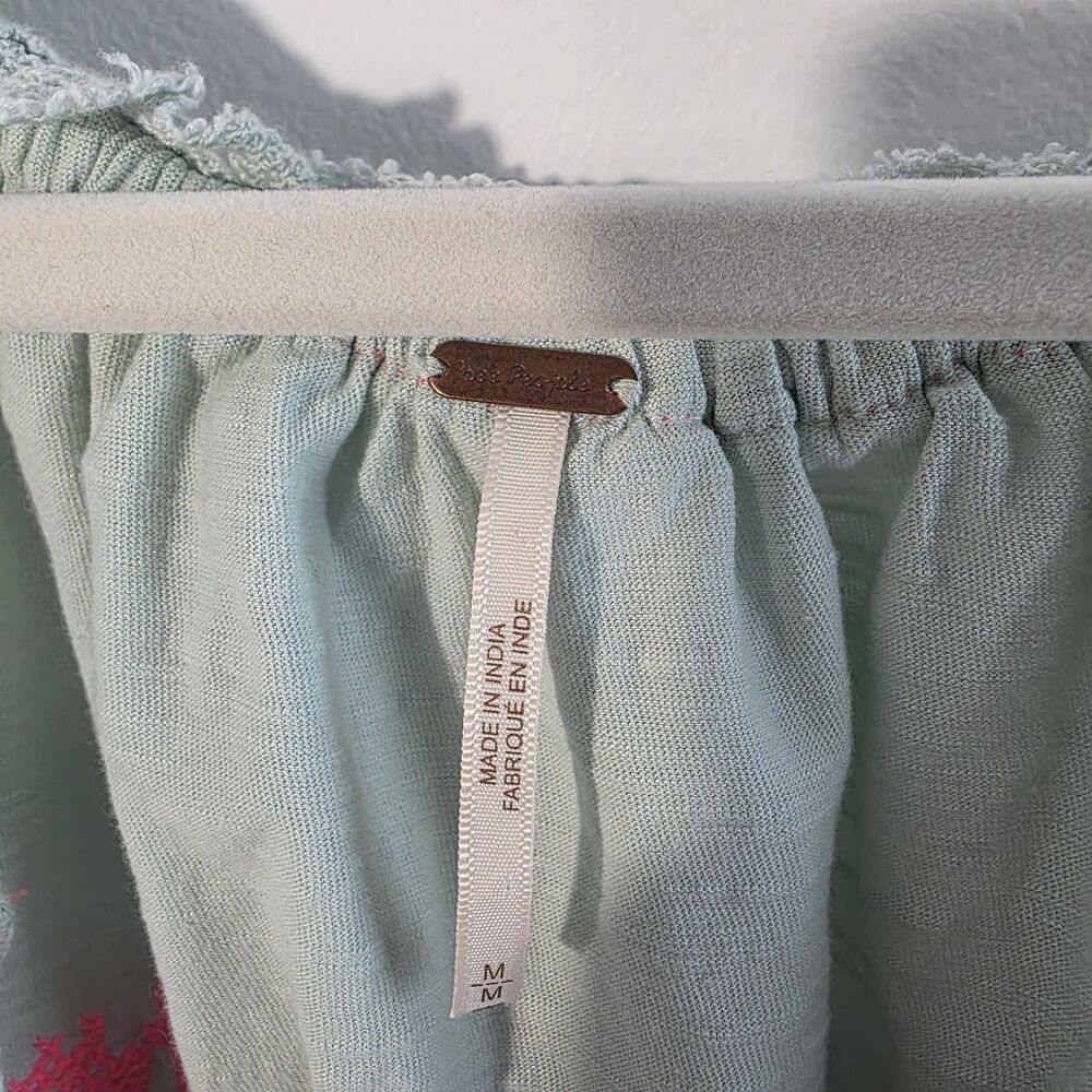 Free People Poet Embroidered Blouse Womens Sz M Medium Mint & Pink Boho Festival - Picture 5 of 6